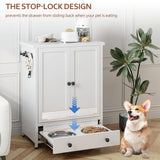 Dog Feeding Station with Storage, Metal Dog Food Storage Cabinet with 2 Elevated Bowls and 3 Hooks, Pet Feeding Station and Dogs Food Storage Organizer
