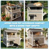 Pawbuilt Outdoor & Indoor Wooden Cat House, Weatherproof Two-Story Cat Shelter, Enclosed Multi-Level Cat Home for Cats