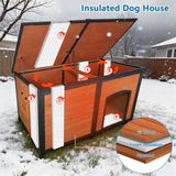 FunXplore 6-Side Insulated Outdoor Dog House, Heavy Duty XXL Dog Kennel with Chew-Proof Iron Frame & Openable Roof, Weatherproof Wood Shelter for Extra Large Dogs