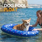 Queenmore Dog Pool Float, Dog Floats for Large Dogs, Inflatable Dogs Raft for Pool, Lake & Beach, Durable Summer Outdoor Water Floatie for Pets Up to 195 Lbs Blue