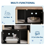 Garvee Cat Litter Box Enclosure for 2 Cats, Double Hidden Litter Box Furniture Cabinet with 2 Scratch Mat and Scratch Post, Modern Farmhouse Wooden Enclosed Cat Washroom, End Side Table