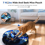 KiwiLove Interactive Cat Toy with Motion Activated Ball & 7-Hole Play Mat, Hide and Seek Exercise Game for Indoor Cats, Automatic Moving Cat Ball in Pouch, Rechargeable Kitten Toys (Starry Night)