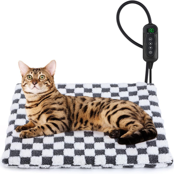 MIXJOY Heated Cat Bed, 11 Adjustable Temperature Cat Heating Pad Indoor with Timer, Pet Heating Pads for Cats Dogs, Electric Dog Heat Pad with Washable Cover, Heated Pet bed-18''x16'', Small