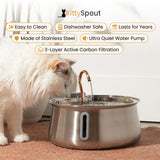 KittySpout Stainless Steel Cat Water Fountain Automatic Drinking Fountain, Quiet Circulating Water Bowl, Dishwasher Safe, Indoor Pet Fountain for Hydrated Healthy Cats (Stainless Steel, 4L Corded)