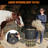 MIYABALA Hay Bags for Horses, Cylindrical Slow Feed Hay Bag with Rounded Diamond Nets Design for Goats,Horse,Donkey,Large Easy-Fill Top with Drawstring and Adjustable Strap
