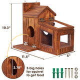 MIXUMON Wood Squirrel Feeder, Squirrel Feeders for Outside Winter, Wooden Chipmunk Feeder for Corn, Peanuts, Durable Box Easy to Fill with Removable Top Panel