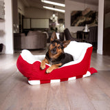 Sherry Kline Holiday Sleigh Dog Bed, Medium – Red Velvet with Faux Fur, Indoor & Outdoor, Waterproof, Washable, Durable Pet Bed, Cozy Holiday-Themed Comfort for All Breeds