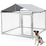 79 in Outdoor Dog Kennel for Large Dog, Heavy Duty Galvanized Steel Chain Link Dog Enclosure with Waterproof UV-Resistant Cover, Lockable Door Chain Link Playpen for Rabbits, Chicken(6.6‘ x 6.6’FT)