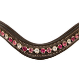 Exion Horse Browband for English Bridle | Curved Shape Padded Equestrian Browband for Show & Dressage | Clear Light Pink & Maroon Crystal Browband for Horses