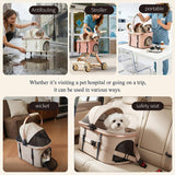 EPPMagice All-Terrain Pet Stroller for Small Medium Dogs & Cats, 20 lbs Capacity - Portable Carrier with One-Touch Brake, Lightweight Foldable Design & Shock Absorption Wheels,Beige