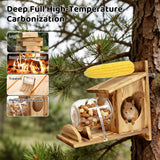 Wooden Squirrel Feeder, Outdoor Squirrel House, Wooden Chipmunk Feeder for Corn and Peanuts, for Outdoor Garden Squirrel Feeder with Removable Storage Bottle
