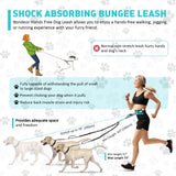 Waist Leash for Double Dog Walking 2 Small, Medium and Large Dogs; Shock-Absorbing, No Pull, No Tangle, Heavy Duty, Hands-Free Double Bungee 2 Dog Leash; Hiking, Walking, Running Gear with Accessories