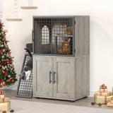 GAOMON Litter Box Enclosure With Platform, Double Layer Hidden Furniture, Modern Villa Cabinet With Ladder, Cat Washroom Indoor, Grey