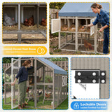 71" H Large Chicken Coop Outdoor Hen House for 8-12 Chickens Walk-in Chicken Run with Weatherproof Roof, Wooden Backyard Poultry Cage with 8 External Nesting Boxes, Ramp for Yard Farm