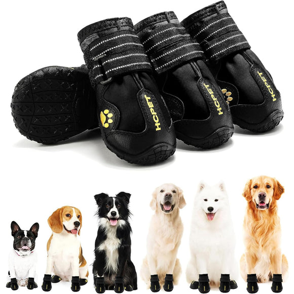 Hcpet Dog Shoes, Dog Boots for Large Dogs, Waterproof Dog Booties Paw Protector for Summer Hot Pavement, Winter Snowy Day, Outdoor Walking, Indoor Hardfloors Anti Slip Sole Black Size 6