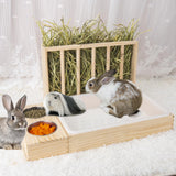 BESNEW 3 in 1 Rabbit Hay Feeder with Litter Box,Wooden Hay Feeder with 2 Bowls & Litter Box for Guinea Pig Chinchilla Bunny Other Small Animals,Large Capacity & Preventing Waste