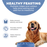 Outward Hound Fun Feeder Slo Bowl – Large 4‑Cup Capacity, Slow Feeding, Medium to Large Dogs, Non‑Slip, Blue, Notch Pattern