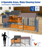 Large Chicken Coop with Wheels, Upgraded with All-Arounded Iron Frame Chicken Tractor, Poultry Chicken House with Large Run, Waterproof Roof, Expandable Nesting Box, 85" L for 5-7 Chickens
