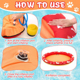Gemscream 55 x 35'' Inflatable Dog Pool Float Set, Large Dog Float Raft up to 100lbs with Fetch Chew Toy and 2 Squeaky Balls for Summer, with Air Pump & 5ft Woven Ribbon, Outdoor Training, Swim & Play
