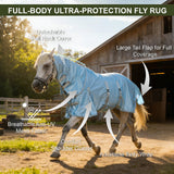 Gallopoff Summer Horse Fly Sheet with Detachable Neck & Belly Wrap, Breathable Fine Mesh Sweet Itch Protection for Stable & Pasture Turnout, Biting Defense & All-Day Comfort Shield Cyanblue 75"