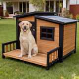 RUNSHED Large Indoor Outdoor Dog House,Wood Insulated Dog House,Weatherproof Outside Shelter with Elevated Floor,Easy to Assemble(39.3" L x 37.5" W x 30" H) Suitable for Small and Medium-Sized Dogs