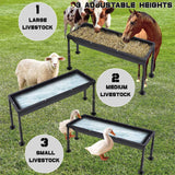 Large Water Troughs for Livestock with 3-Level Adjustable Height Stand - 2 Pack Horse Duty Watering & Feeding Trough Portable Farm Animal Feeder Floor Standing Goat Waterer Bucket