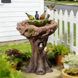 29.53" Tall Water Fountain Outdoor with Birds, Bird Bath Fountain with Removable Feeding Bowl Tree Trunk Design Resin Freestanding Water Fountains for Outside, Garden, Patio, Lawn, Yard