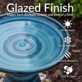 Sunnydaze 21" H Ceramic Bird Bath for Outside - Hand-Painted Outdoor Bird Bath Bowl, UV/Frost-Resistant Finish - Galaxy Blue