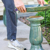 Sunnydaze Avignon Outdoor Ceramic Bird Bath - 18.75" H - UV- and Frost-Resistant - Pedestal Design - Green Mist
