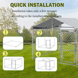 79 in Outdoor Dog Kennel for Large Dog, Heavy Duty Galvanized Steel Chain Link Dog Enclosure with Waterproof UV-Resistant Cover, Lockable Door Chain Link Playpen for Rabbits, Chicken(6.6‘ x 6.6’FT)