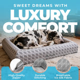 Big Paws Cooling Orthopedic Dog Bed for XL & Senior Dogs + Enclosed Support, High-Density Memory Foam, Waterproof Liners, Washable Cover, Light Gray, XL