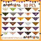 60 Pcs Halloween Dog Bandanas Bulk Holiday Dog Bandanas Adjustable Dog Bibs Triangle Dog Scarf Holiday Pet Costume for Small to Large Pet Dog