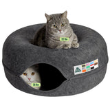 Peekaboo Cat Cave Donut for Multiple & Large Cats up to 30-45 lbs, 3-in-1 Self Warming Cat Bed, Tunnel & Scratcher for Indoor Cats, Washable & Detachable Small Dog Bed (Dark Gray, Large)