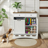 Furnivio Double Tilt Out Trash Can Cabinet with Dog Bowl, 10 Gallons Dog Food Storage Cabinet, Hidden Trash Can Cabinet with Hideaway Drawer for Kitchen, Living Room (White Grain, Double Door)