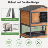 Indoor Rabbit Hutch with Metal Frame & Pull-Out Tray - Spacious Cage with Exercise Run Area for Rabbits (Orange, L)