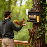 Large Size Hanging Squirrel Feeders for Outside Tree, One-Piece Squirrel Picnic Table Feeder, Funny Squirrel Feeder with Water Feeder, Wooden Chipmunk Feeder Box for Corn Peanuts, No Assembly Required
