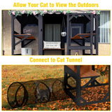 Wooden Catio Outdoor Cat Enclosure — Large Walk-in Kitty Condo with 7 Climbing Platforms, 2 Napping Houses, Expandable Window Panel & Weatherproof Asphalt Roof (Black, Large)