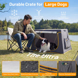 BUMUBI 43 Inch Collapsible Travel Dog Crate for Medium Large Dogs, Portable Travel Kennel with Storage Pocket, Mesh Windows for Indoor & Outdoor Travel, 43.3” L x 24 ”W x 16.14 ”H, Dark Grey