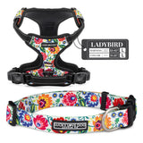 Lucky Love Dog Bundle - Large No Pull Dog Harness & Adjustable Collar, in Stylish Ladybird Pattern, Durable & Comfortable for Pet Dogs, Suitable for Puppies & Adult Dogs