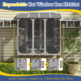PetsCosset Cat Window Box Wooden Window Catio for Indoor Cats, Cat Enclosure with 4 Platforms & 3 Doors, Wall-Mounted Perch for Sunbathing, Play & Tunnel Connection, All-Weather Use, Keeps Insects Out