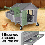 Portable Outdoor Chicken Coop with Wheels, Easy to Move Large Poultry Cage for 4-6 Hens, All-Weather Wooden Hen House with Strong Iron Frame