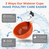 Lil'Clucker Large Automatic Chicken Waterer Cups | Chicken Water Feeder Suitable for Chicks, Duck, Goose, Turkey and Bunny | Poultry Water Feeder Kit (Orange, 5-Pack)