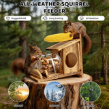 Wooden Squirrel Feeder, Outdoor Squirrel House, Wooden Chipmunk Feeder for Corn and Peanuts, for Outdoor Garden Squirrel Feeder with Removable Storage Bottle