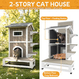 Weatherproof Outdoor Cat House, Cat Shelter with Feeding Station