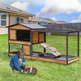 Indoor Rabbit Hutch with Metal Frame & Pull-Out Tray - Spacious Cage with Exercise Run Area for Rabbits (Orange, L)