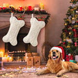 Malier Dog Christmas Stocking, Knit White Christmas Stocking for Dogs, Bone Shape Dog Stocking Christmas Large Pet Stockings Hanging Dog Christmas Stocking for Dogs Cats Pets (White)