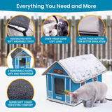 Deluxe Heated Cat House for Winter - Weatherproof, Insulated, Easy Assembly, Cat Heating Pad, Dual Escape Doors, Outdoor & Indoor Cat House - Blue Tiles Pethouse