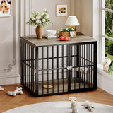 GarveeHome 43" Large Dog Crate Furniture with Double Doors, Heavy Duty Indoor Pet Cage Pet House with Lockable Dog Kennel Furniture & Side End Table for Large/Medium Dogs Wooden Decorative