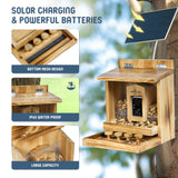 MIXXIDEA Wooden Squirrel Feeder with Camera, Smart Squirrel Feeder with Solar Panel, AI Identification, 2K HD+ Video, Cloud Storage, Large Capacity, Ideal for Squirrel Lover, 32G SD Card