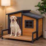 RUNSHED Large Indoor Outdoor Dog House,Wood Insulated Dog House,Weatherproof Outside Shelter with Elevated Floor,Easy to Assemble(39.3" L x 37.5" W x 30" H) Suitable for Small and Medium-Sized Dogs